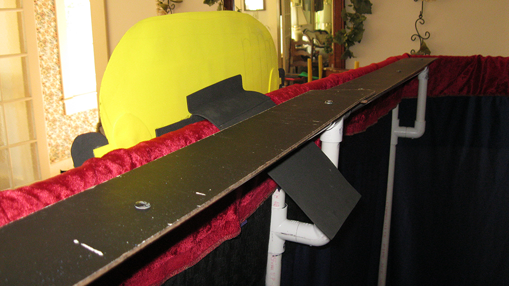 view of the school bus shown from backstage